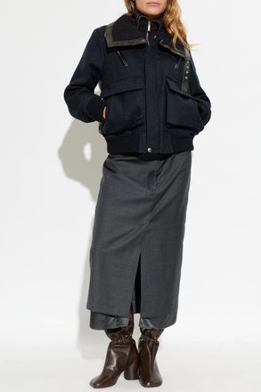 sacai Sacai Jacket Made Of Combined Fabrics, Womens, Navy Blue
