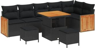 vidaXL Garden Sofa Set with Cushion 11 pcs Black Poly Rattan vidaXL