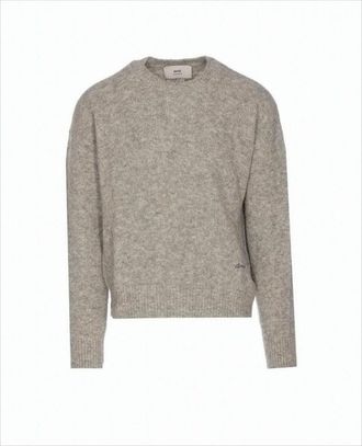 Ami Heathered Knit Sweater With Classic Crew Neckline