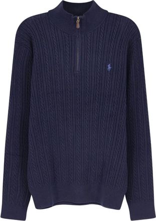 Polo Ralph Lauren Maglione Girocollo Mezza Zip in Cotone a Maglia Intrecciata - - Sweatshirts & Hoodies - Uomo - Blu - 2XL