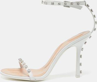 Alexander Wang White Leather Crystal Embellished Nicki Sandals