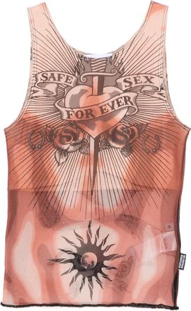 Jean Paul Gaultier Tattoo-Inspired Sheer Silk And Nylon Top