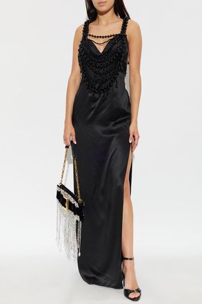 Balmain Silk Dress With Shimmering Beads, Womens, Black