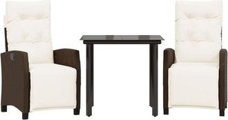 vidaXL Set Comedor De Jard&iacute;n 3 Piezas Y Cojines Rat&aacute;n Sint&eacute;tico Marr&oacute;n Vidaxl