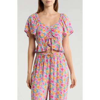 Rip Curl Malibu Cove Short Sleeve Peplum Crop Top in Blue at Nordstrom, Size Xx-Small