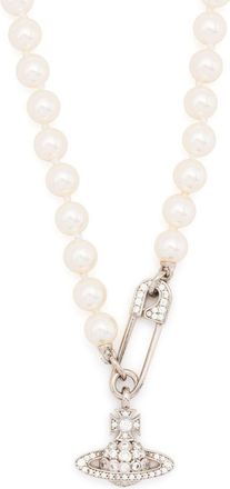 Vivienne Westwood Orb safety-pin pearl necklace - women - Pearl/Crystal/Brass - OS - Silver