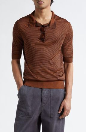 Maison Margiela Stripe Plaited Rib Polo Sweater in Dark Brown/Orange at Nordstrom, Size Medium