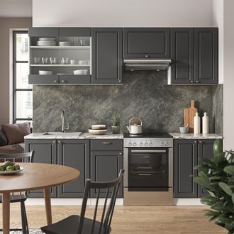 Vicco Mueble De Cocina Fame-line, Antracita-oro/blanco, 240 Cm, Et Antracita