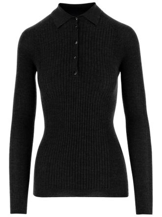 SA SU PHI Black Ribbed Cashmere-Silk Polo Shirt