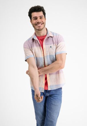 Lerros Kurzarmhemd LERROS Kurzarmhemd *Slub Karo*, Herren, Gr. S, Normalgr&ouml;ssen, rosa (gentle peach), 100% Baumwolle, Hemden Kurzarmhemd