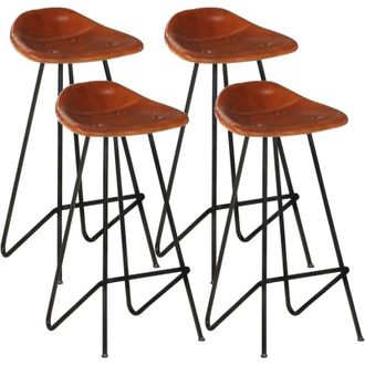 vidaXL Sgabelli da Bar 4 pz Marroni in Vera Pelle - Vidaxl