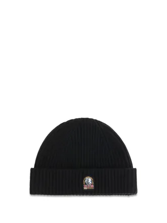 Parajumpers Mens Ribbed Knit Beanie Black Merino Wool Hat