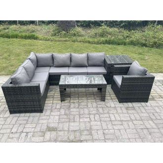 Fimous Fimous 7 Seater Rattan Corner Sofa Lounge Sofa Set With Rectangular Coffee Table With Arm Chair And Side Table Dark Grey Mixed Left Hand