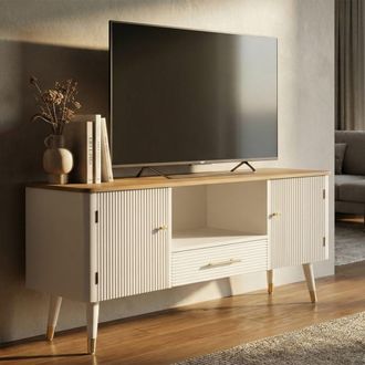 Mauro Ferretti Mueble tv de madera blanca y marr&oacute;n cm 117x40x60