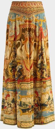 Camilla Corset Waist Linen-Silk Maxi Skirt