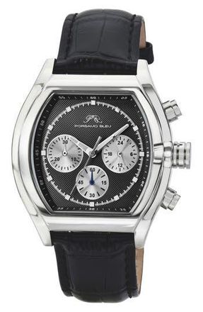 Porsamo Bleu Roman Chronograph Croc Embossed Leather Strap Watch, 42mm in Black at Nordstrom Rack