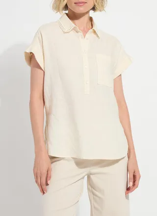Lyss&eacute; Althea Embroidered Collar Linen Shirt