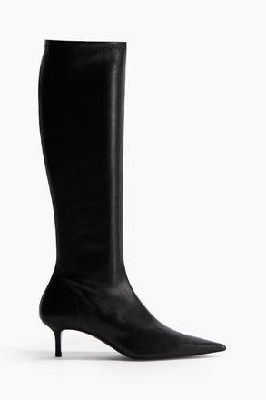 H&M Sock Boots aus Leder mit Absatz - Schwarz