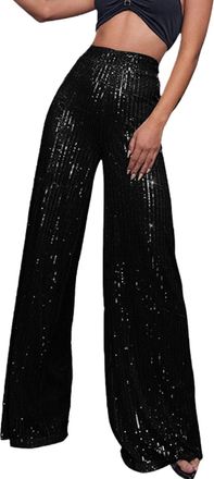 Generic Sequin Pants for Women Elegant Glitter Elastic High Waist Wide Leg Pants Fashion Sparkly Party Trouser Bling Legging