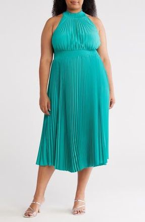 Marina Rossini Pleated High Neck Dress in Teal at Nordstrom Rack, Size 16W