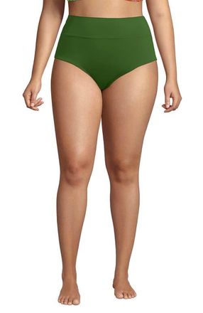 Lands End Chlorine Resistant Pinchless High Waisted Bikini Bottoms in Fusion Green at Nordstrom, Size 20W