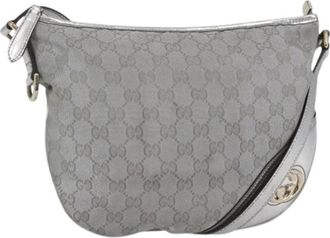 Gucci Pre-owned Shoulder Bags, female, Gray, Size: ONE SIZE Pre-owned Canvas Shoulder Bag