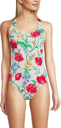 Lands End Plus Size Tugless X-Back One Piece Swimsuit in Egret/poppy Floral at Nordstrom, Size 14