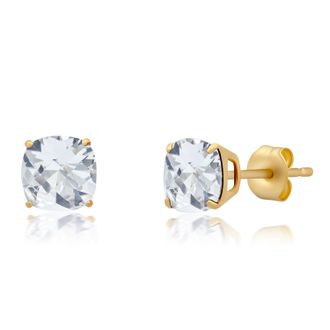 MAX + STONE 14k Yellow Gold 6MM Cushion Cut Gemstone Stud Earrings