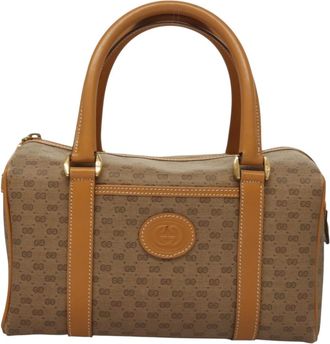 Gucci Micro Small Gg Canvas Beige Canvas, Leather Handbag (Pre-Owned)