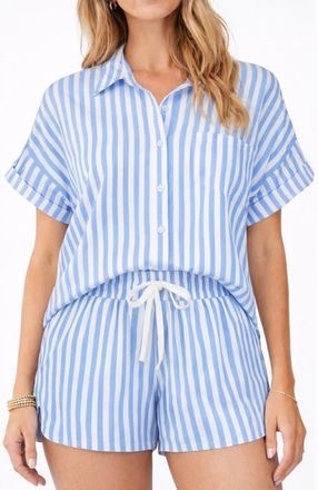 Bishop + Young Chill Button Front Shirt in Sea Stripe at Nordstrom, Size X-Small