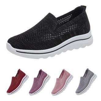 Generic Slip-On Walking Shoes for Womens Age 6.5 Casual Comfort Shoes, Woven Lightweight Breathable Mesh Sneakers with Soft Sole, Arch Support, Ladies Non Sli