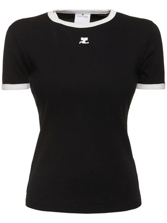 【COURREGES】Heritage◆フロントロゴ入り◆半袖 Tシャツ SIGNATURE CONTRAST T-SHIRT - courrèges