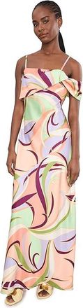 Avec Les Filles Printed Satin Bias Cut Maxi Dress Womens Dress Rivera Fan : 14, Polyester/Satin