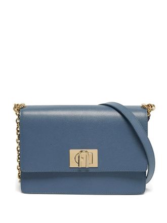 Furla 1927 flap chain shoulder bag - women - Calf Leather/Fabric/Calf Suede - One Size - Blue