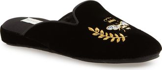 Patricia Green Beatrice Embroidered Slipper in Black Velvet at Nordstrom, Size 10