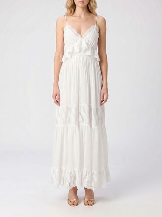 Raquel Diniz Long Off-the-Shoulder Silk Dress with Lace Inserts