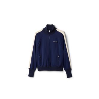 Miu Miu Technical Fabric Jacket, Woman, Blue/ivory, Size 36