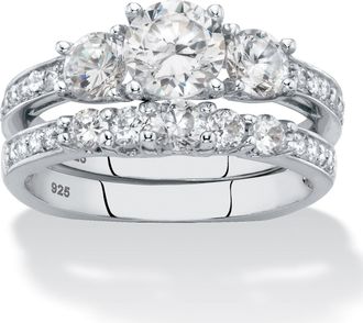 Palm Beach Jewelry 2.09 TCW CZ.925 Silver 2-Pc. Wedding Ring Set