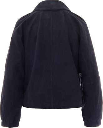Max Mara Womens Suede Jacket Blue Goat Leather