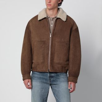 Salvatore Santoro Brown coffee shearling jacket with zip