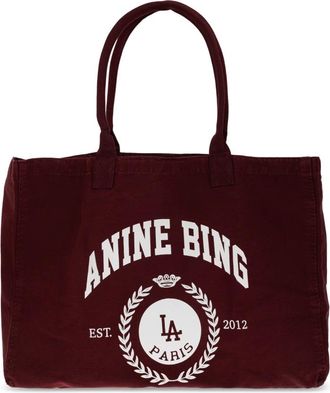 Anine Bing Leo Canvas Tote - Dames - Shoppers - Rood - ONE Size - Katoen - Tassen