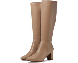 Anne Klein Sawyer Boots Womens Taupe Leather Block Heel Knee High JOBB2259