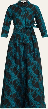 Teri Jon A-Line Organza Jacquard Shirt Gown