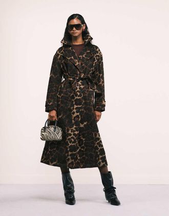 AllSaints Abel - Trench marrone e nero leopardato