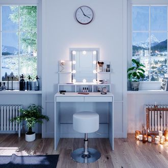 Vicco Tocador Ania, Blanco, 80 Cm Con Iluminaci&oacute;n Led Y Taburete