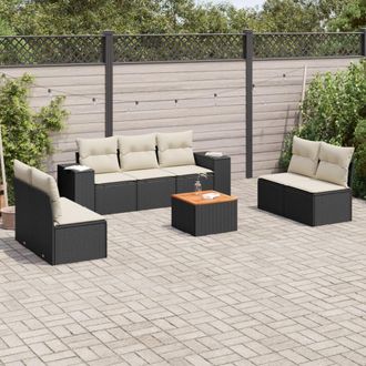 vidaXL Set De Sof&aacute;s De Jard&iacute;n 8 Piezas Y Cojines Rat&aacute;n Sint&eacute;tico Negro Vidaxl