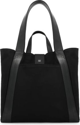 Kazar Zwarte stoffen tas met dubbele leren handvatten - Dames - Shoppers - Zwart - ONE Size - Tassen