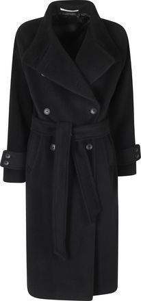 Tagliatore Black Double-Breasted Virgin Wool Coat