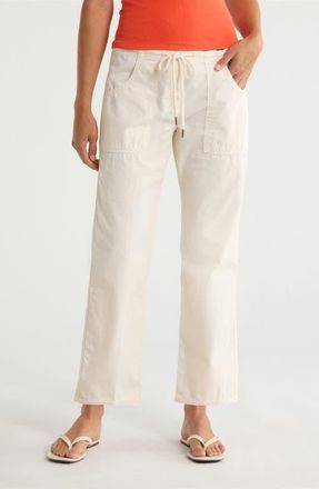 Re/Done Laguna Drawstring Straight Leg Cotton Pants in Crema at Nordstrom, Size 31