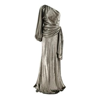 Maria Lucia Hohan Amaris Khaki Lurex Velvet One Shoulder Gown Size XS